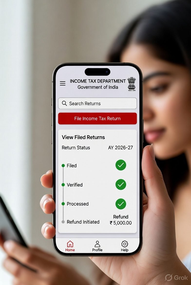 ITR e-filing portal View Filed Returns screenshot
