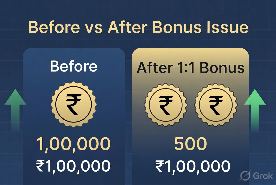 bonus share before and after example ₹1000 to ₹500