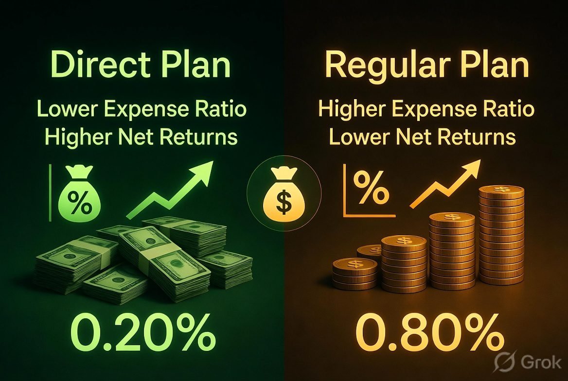 direct vs regular mutual fund plan comparison India expense ratio