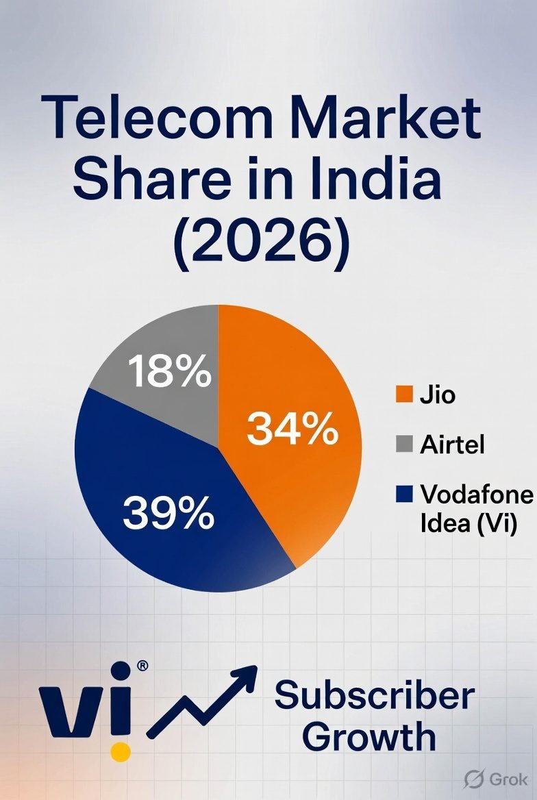 Vodafone Idea Jio Airtel market share comparison