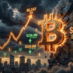 Bitcoin price breaking above $65,000 with strong institutional ETF inflows visualized in cinematic style, July 2026