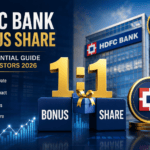 HDFC Bank 1:1 bonus share guide showing first-ever bonus issue, stock market growth chart, and investor insights for 2026.
