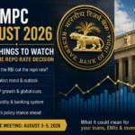RBI MPC August 2026 feature image showing the Reserve Bank of India logo, RBI headquarters, repo rate decision, inflation outlook, GDP growth, and financial market trends.