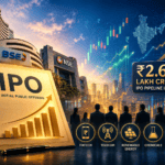 India IPO Pipeline 2026 feature image showing BSE and NSE buildings, a rising IPO document, stock market charts, ₹2.65 lakh crore IPO pipeline, and investors against a modern financial skyline.
