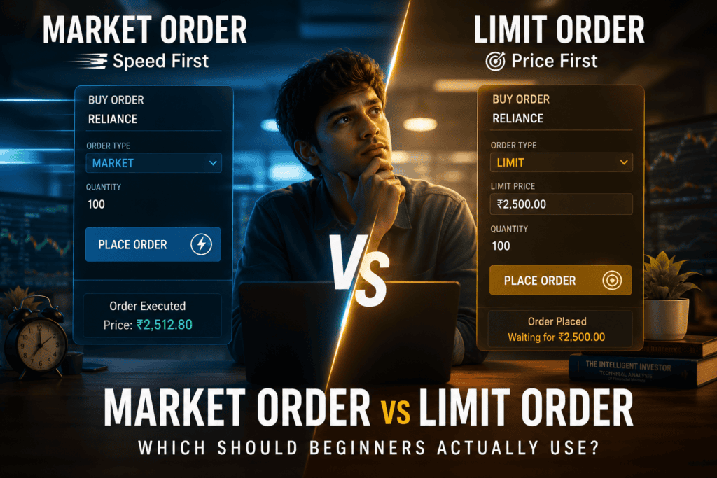 Market order vs limit order comparison for beginners in stock trading