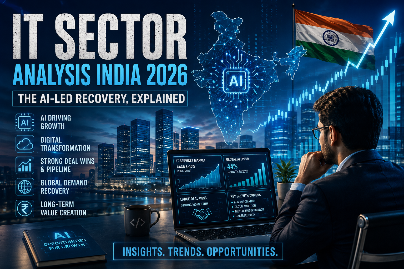 AI-led tech sector analysis in India 2026 showing digital transformation and technology growth
