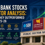 PSU Bank Stocks Sector Analysis 2026 showing SBI, Punjab National Bank, Bank of Baroda, rising stock market chart, and public sector bank performance in India.