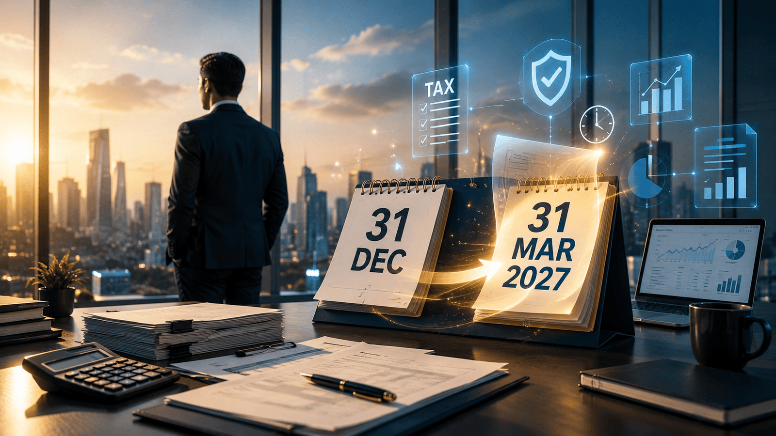 Revised ITR Deadline 2027 feature image showing the revised return deadline extended from 31 December to 31 March 2027 with tax documents and financial planning.
