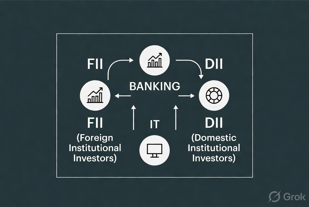 FII DII capital flow Indian stock sectors