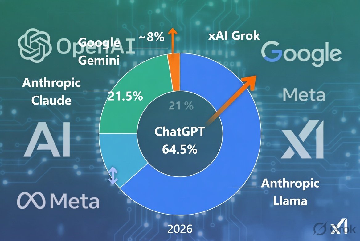 OpenAI ChatGPT competition Anthropic Google Gemini AI market share 2026