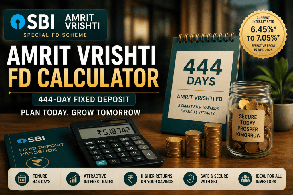 SBI Amrit Vrishti FD Calculator 2026 - 444 Days Fixed Deposit