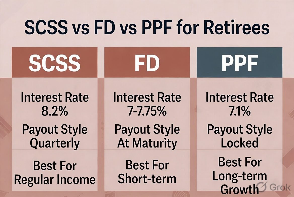 Senior Citizens Savings Scheme 2026 vs FD vs PPF comparison