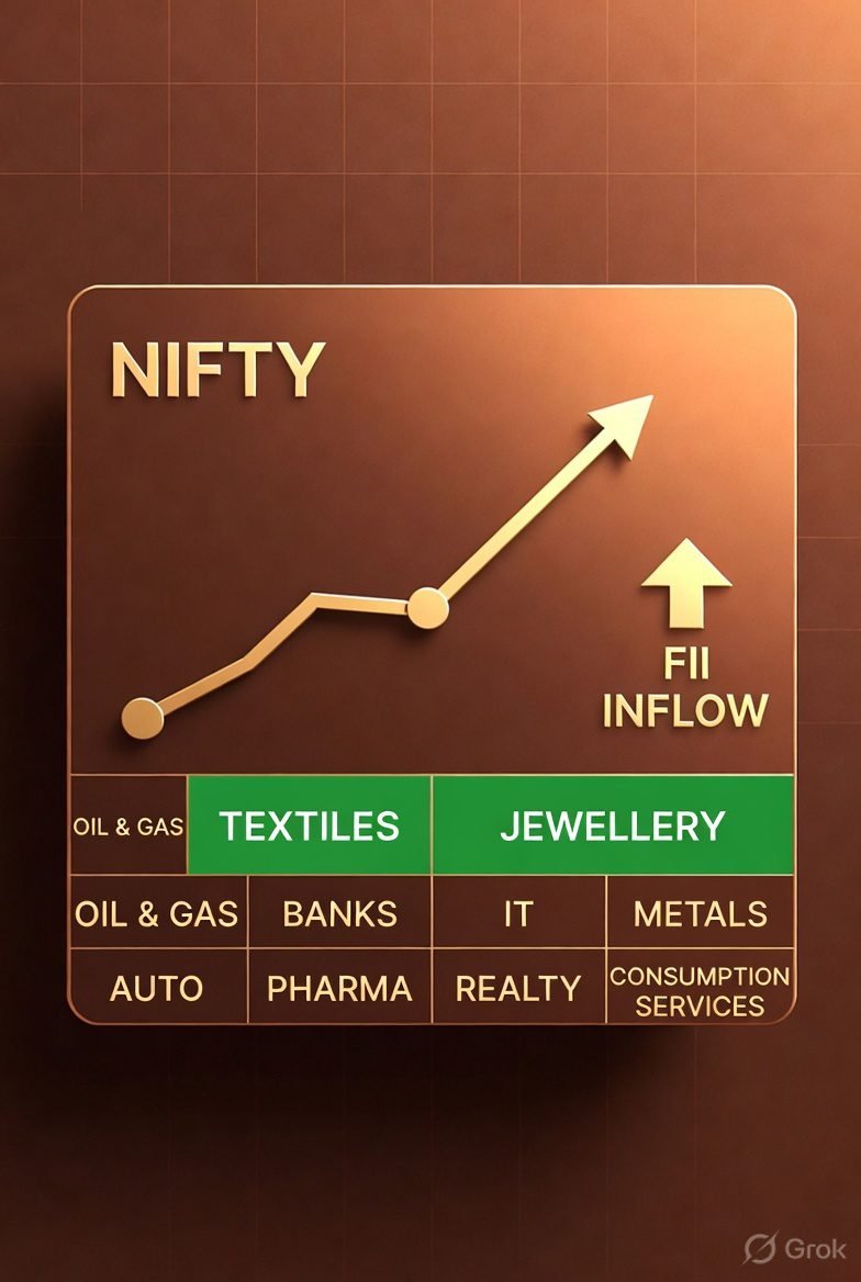 FII DII flows Nifty sector heatmap trade deal