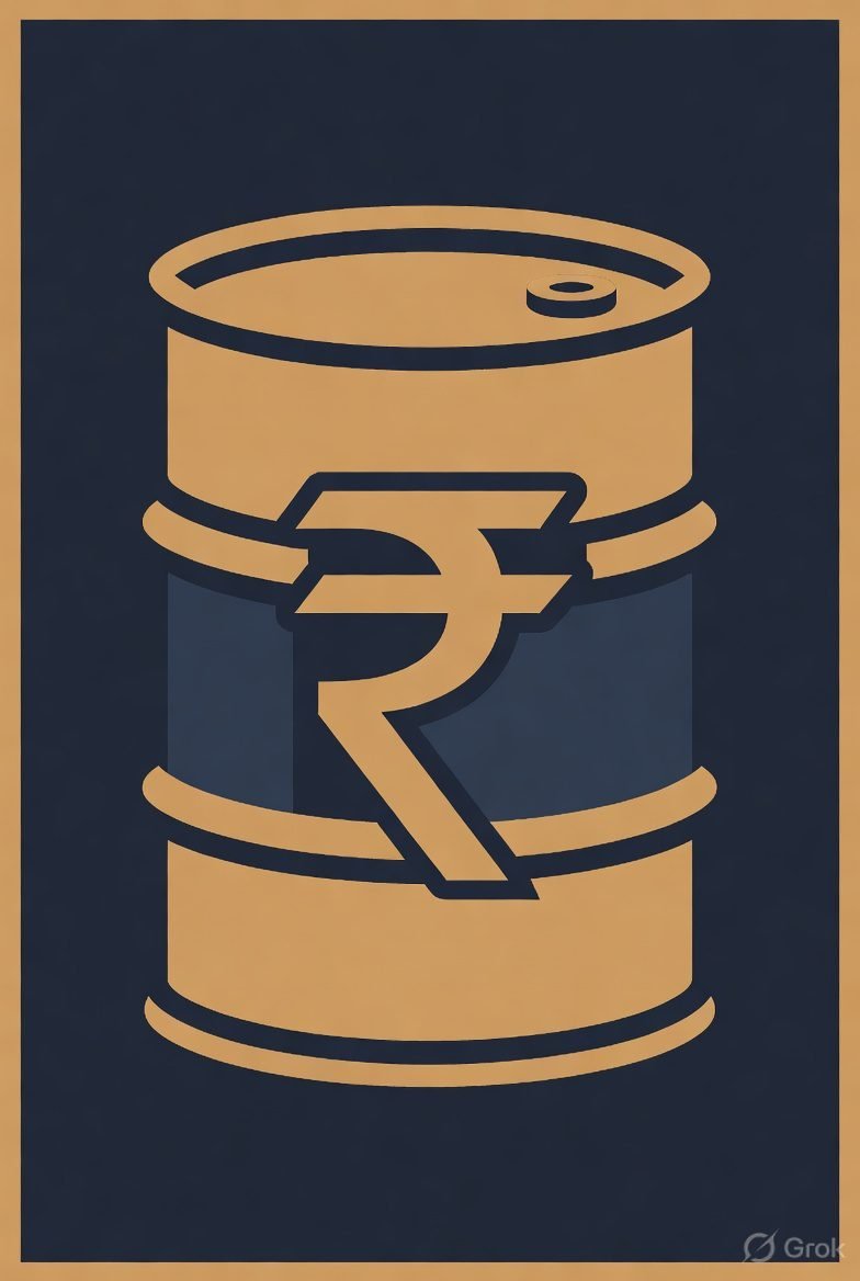 Oil barrel rupee icon India 2026