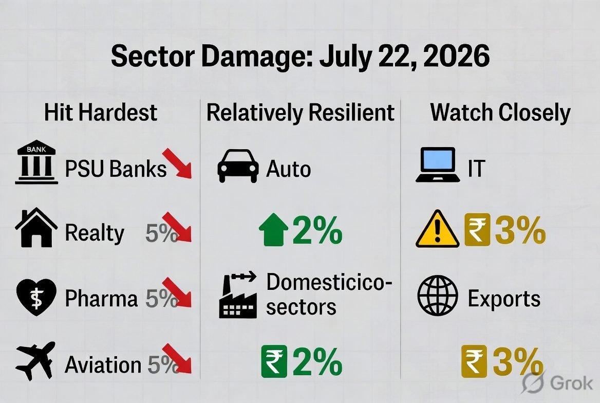 Sensex Nifty Crash July 2026 sector performance comparison