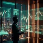 AI Investing 2026: Professional investor analyzing futuristic holographic stock charts and AI data in a cinematic high-tech environment