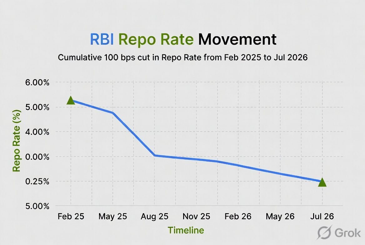RBI repo rate movement chart 2025 2026