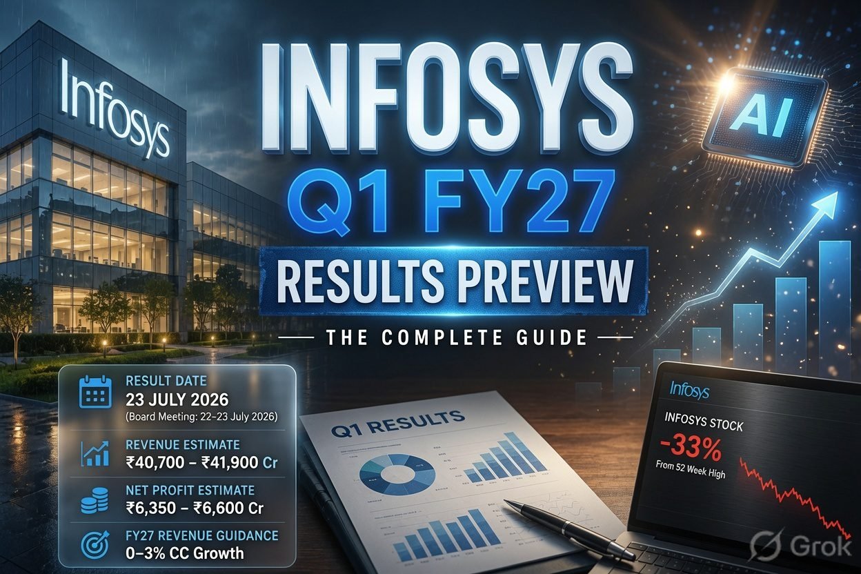 Infosys Q1 FY27 Results Preview 2026 - Results date, revenue estimates, stock down 33%, AI focus and complete guide