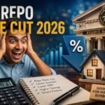 RBI Repo Rate Cut 2026 - Excited man with home loan EMI calculator, RBI building and percentage drop arrow
