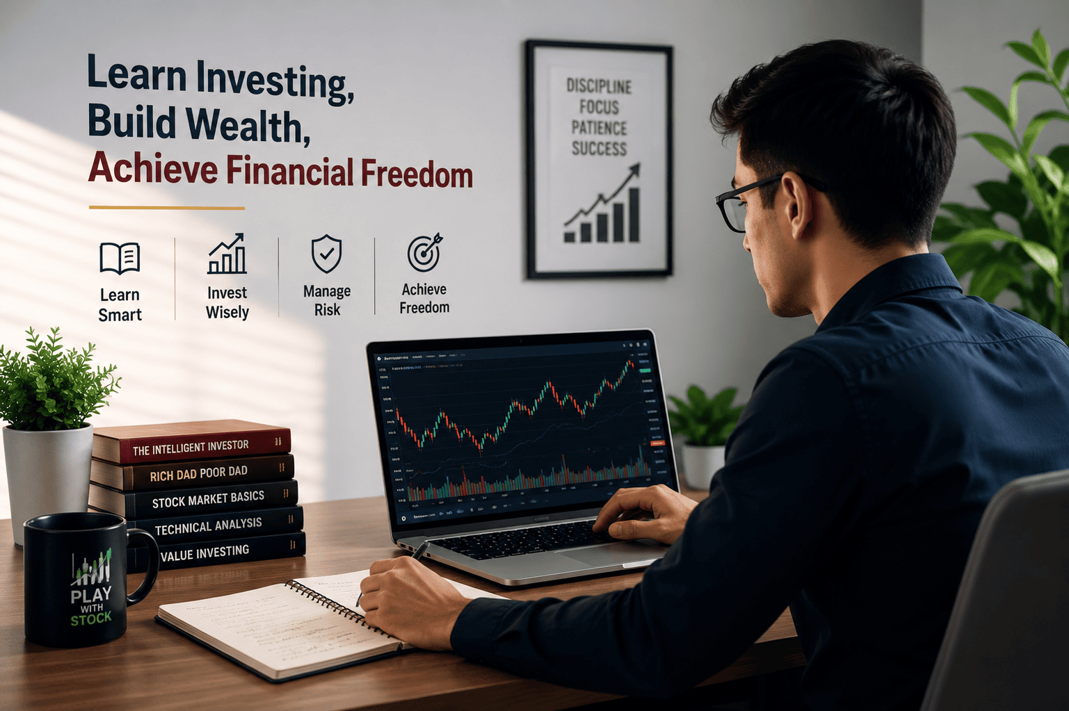 Investor reviewing stock charts at his desk