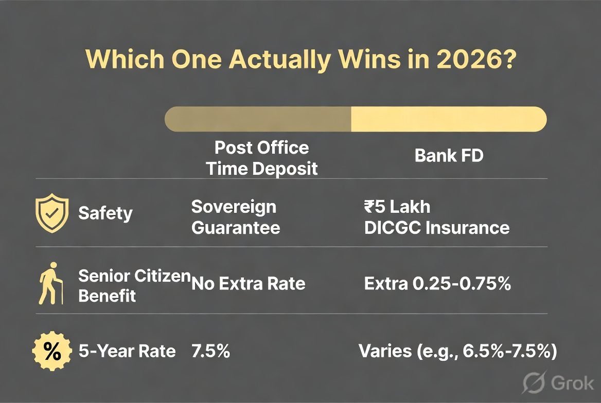 Post Office Time Deposit vs Bank FD 2026 tax and safety comparison